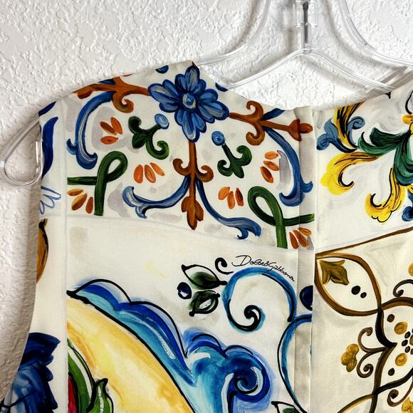 Dolce & Gabbana Majolica Print A-Line Silk Dress Womens Size EU 46 US 10 White - Picture 10 of 15